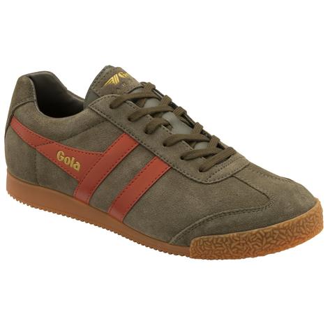 Gola Harrier Classic Twin Stripe Suede Trainer Khaki / Orange Spice Thumbnail 2