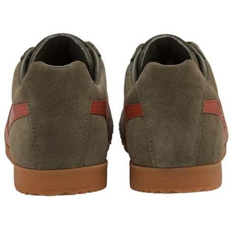 Gola Harrier Classic Twin Stripe Suede Trainer Khaki / Orange Spice Thumbnail 4