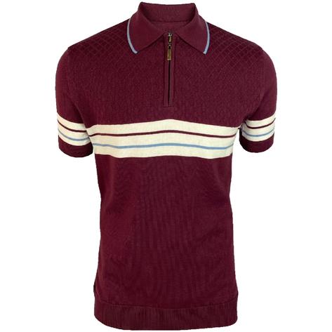 Trojan Records Chest Stripe Knit Zip Neck Polo Port Thumbnail 1