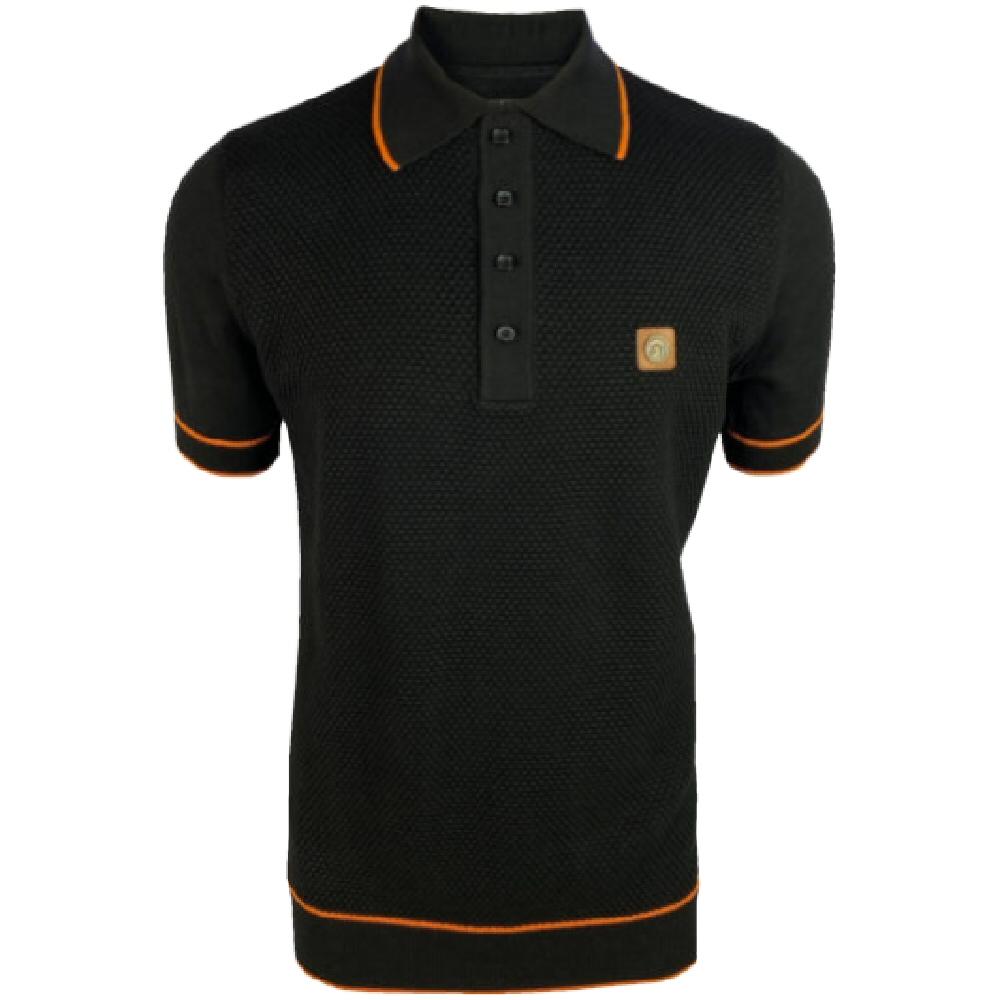 Trojan Fine Gauge Texture Knit Short Sleeve Polo Black