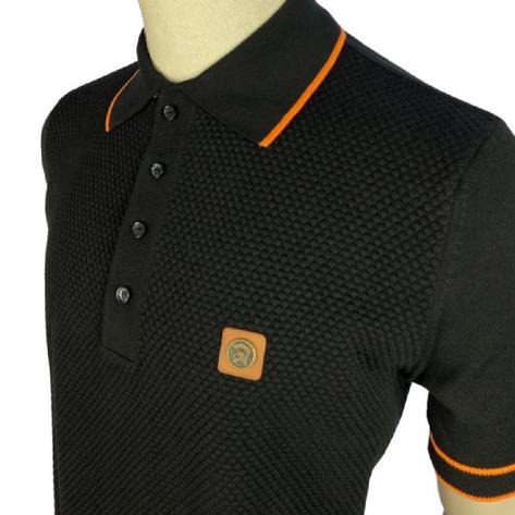 Trojan Fine Gauge Texture Knit Short Sleeve Polo Black Thumbnail 2