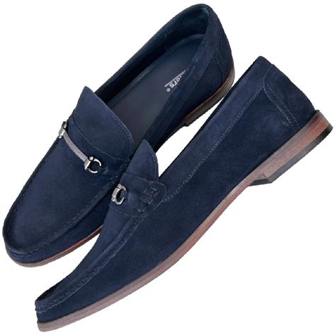 Roamers Metal Horse-Bit Bar Slip-On Suede Loafers Navy Thumbnail 3