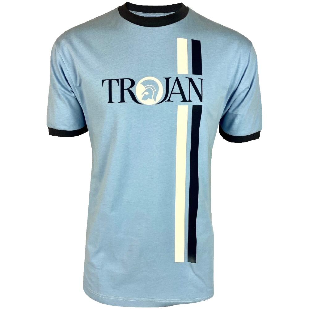 Trojan Records Twin Racing Stripe Logo T-Shirt Sky