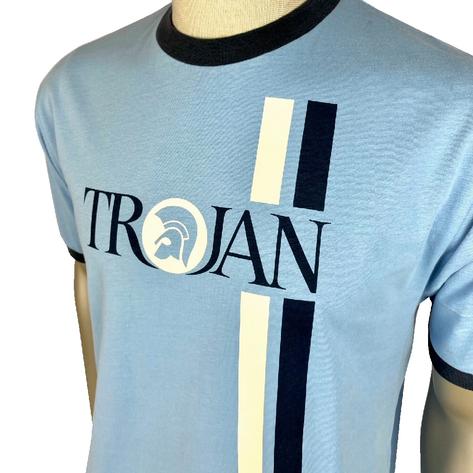 Trojan Records Twin Racing Stripe Logo T-Shirt Sky Thumbnail 2