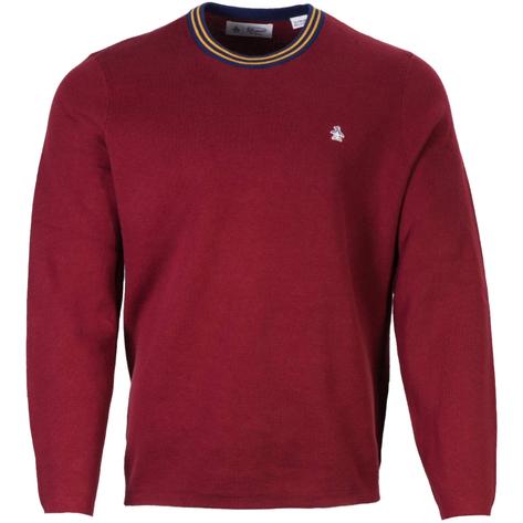 Original Penguin Tipped Crew Neck Knit Jumper Wine