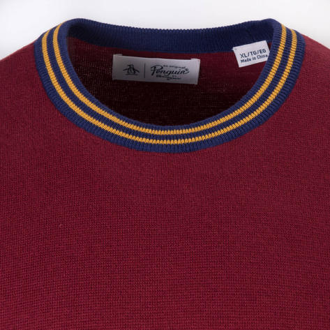 Original Penguin Tipped Crew Neck Knit Jumper Wine Thumbnail 2