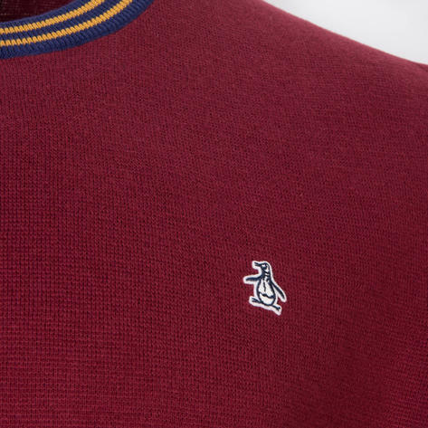 Original Penguin Tipped Crew Neck Knit Jumper Wine Thumbnail 3