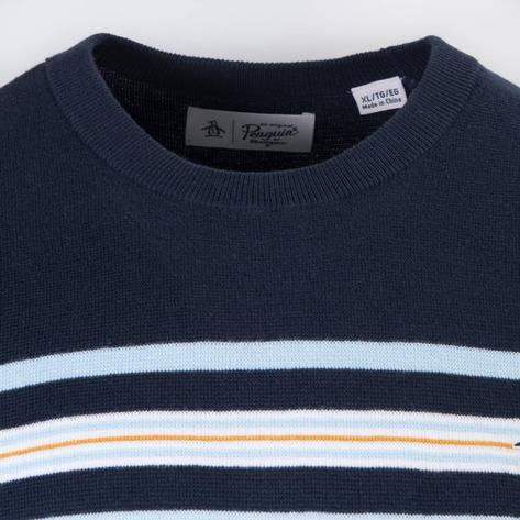 Original Penguin Hori Stripe Crew Neck Jumper Navy Thumbnail 2