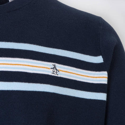 Original Penguin Hori Stripe Crew Neck Jumper Navy Thumbnail 3