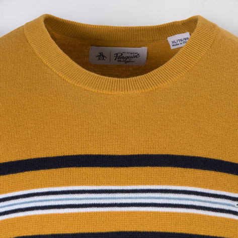 Original Penguin Hori Stripe Crew Neck Jumper Mustard Thumbnail 2