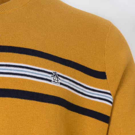 Original Penguin Hori Stripe Crew Neck Jumper Mustard Thumbnail 3