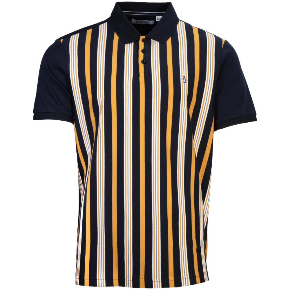 Original Penguin Multi Stripe Jersey Polo Shirt Mustard