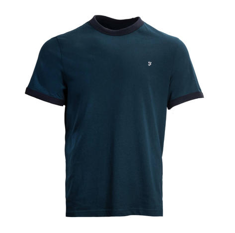 Farah Organic Cotton Signature Logo Ringer T shirt Dark Teal Thumbnail 1