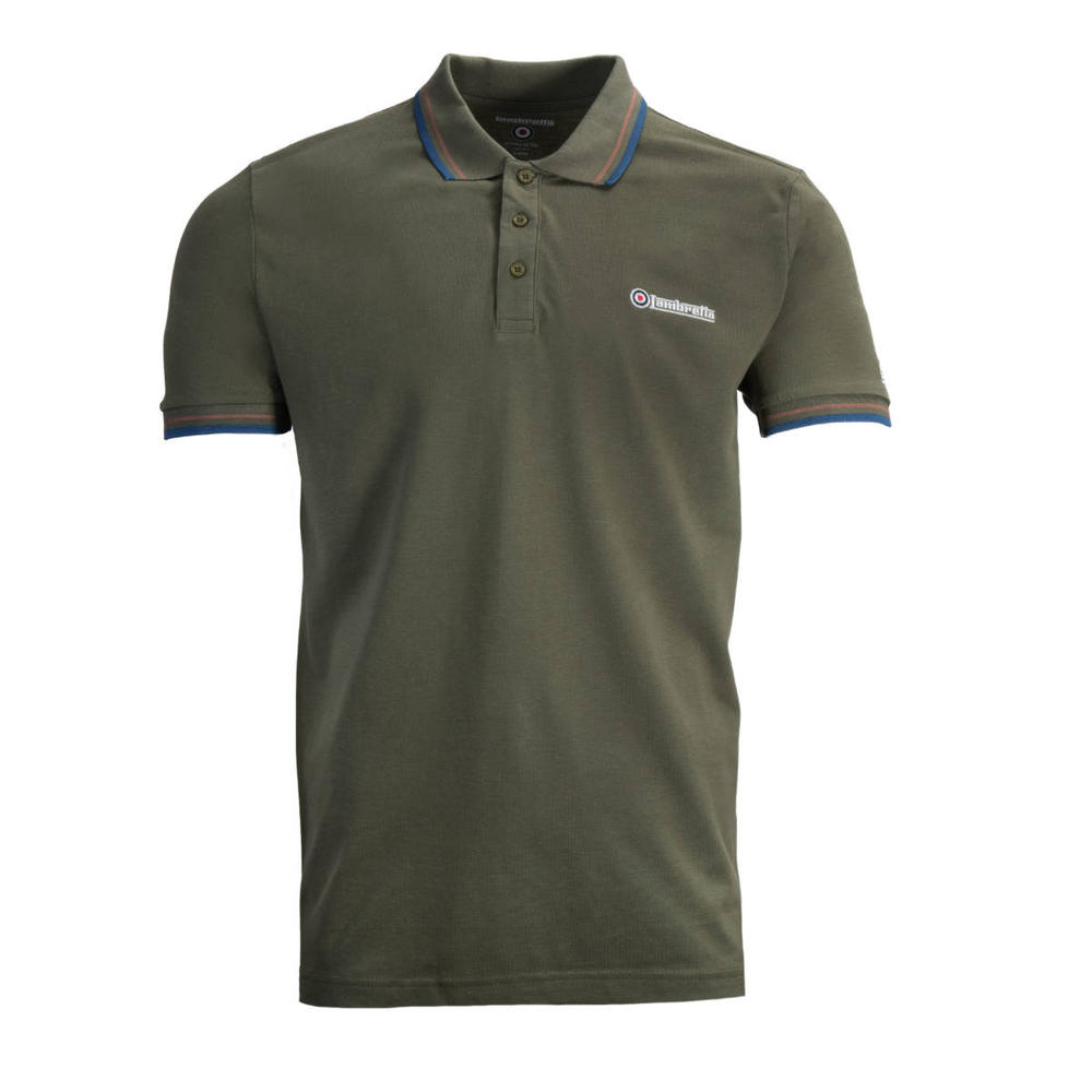 Lambretta Target Logo 3 Button Twin-Tipped Pique Polo Shirt Olive Green / Tan /