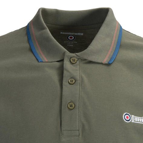 Lambretta Target Logo 3 Button Twin-Tipped Pique Polo Shirt Olive Green / Tan / Thumbnail 2