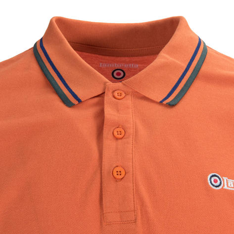 Lambretta Target Logo 3 Button Twin-Tipped Pique Polo Shirt Burnt Orange / Blue Thumbnail 2