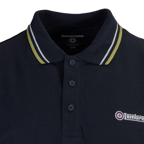 Lambretta Target Logo 3 Button Twin-Tipped Pique Polo Shirt Navy / White / Lime Thumbnail 2