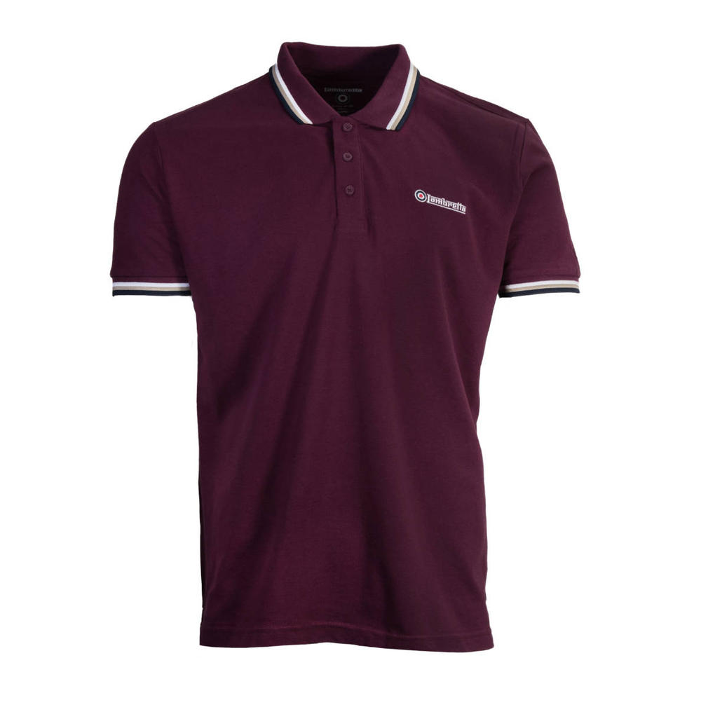 Lambretta Target Logo 3 Button Tri-Tipped Pique Polo Shirt Burgundy