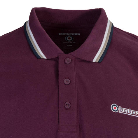 Lambretta Target Logo 3 Button Tri-Tipped Pique Polo Shirt Burgundy Thumbnail 2