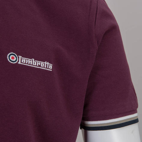 Lambretta Target Logo 3 Button Tri-Tipped Pique Polo Shirt Burgundy Thumbnail 3