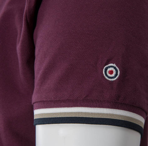 Lambretta Target Logo 3 Button Tri-Tipped Pique Polo Shirt Burgundy Thumbnail 4