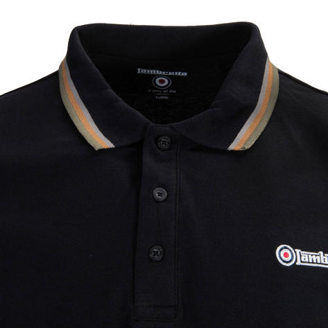 Lambretta Target Logo 3 Button Tri-Tipped Pique Polo Shirt Black Thumbnail 2