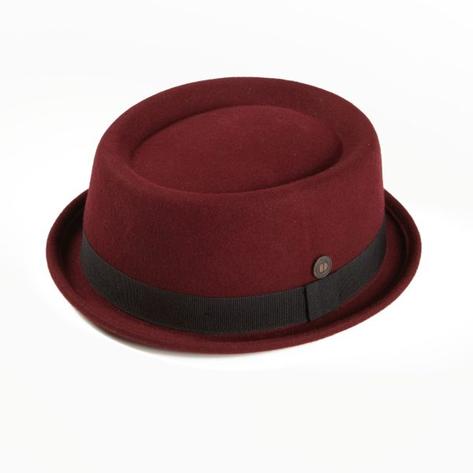 Dasmarca Rude Boy Narrow Brim 100% Wool Felt Trilby Pork Pie Hat Wine