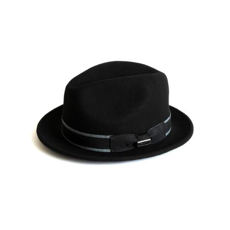 Dasmarca Robin Retro Wool Narrow Brim Fedora Trilby Hat Black Thumbnail 2