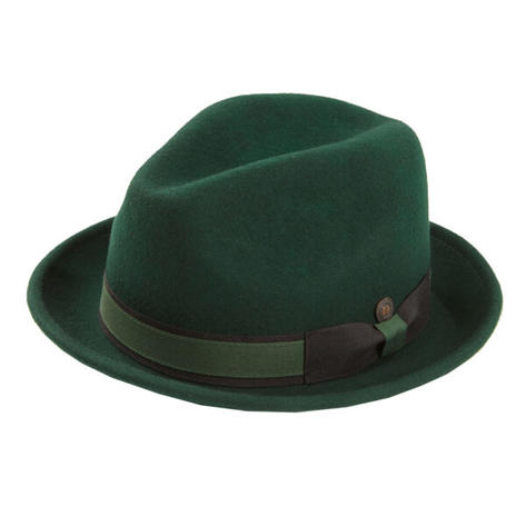 Dasmarca Robin Retro Wool Narrow Brim Fedora Trilby Hat Emerald Thumbnail 1