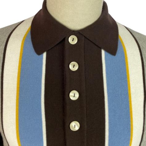 Ska & Soul Texture Stripe Knit Long Sleeve Polo Chocolate Thumbnail 2