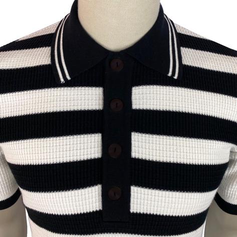 Ska & Soul 'Hall' Border Stripe Waffle Knit Polo Ecru Thumbnail 2