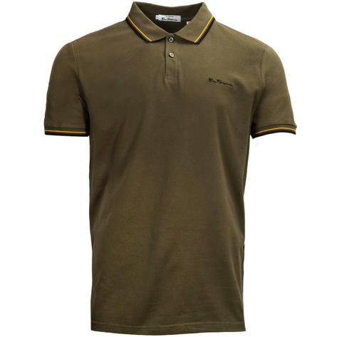 Ben Sherman Tipped Pique Polo Shirt Olive Green Thumbnail 2