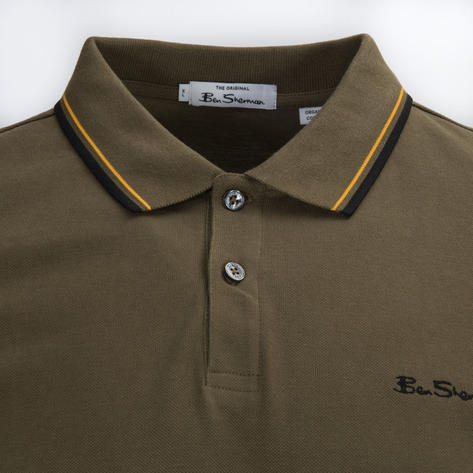 Ben Sherman Tipped Pique Polo Shirt Olive Green Thumbnail 3