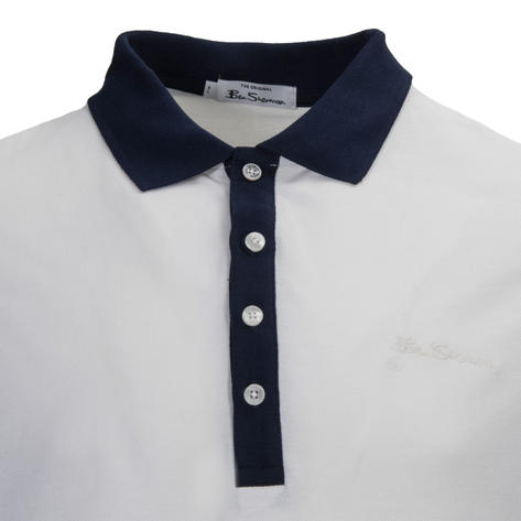 Ben Sherman Contrast Side Panels Pique Polo Shirt Off White Thumbnail 2