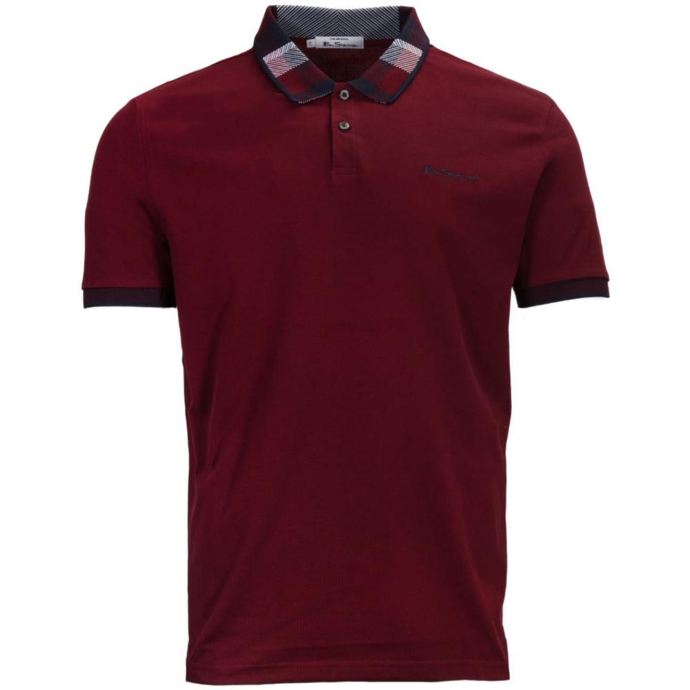 Ben Sherman Check Collar Pique Polo Shirt Deep Red