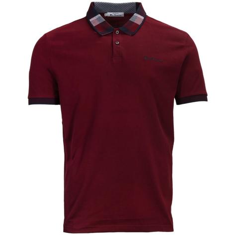 Ben Sherman Check Collar Pique Polo Shirt Deep Red Thumbnail 1