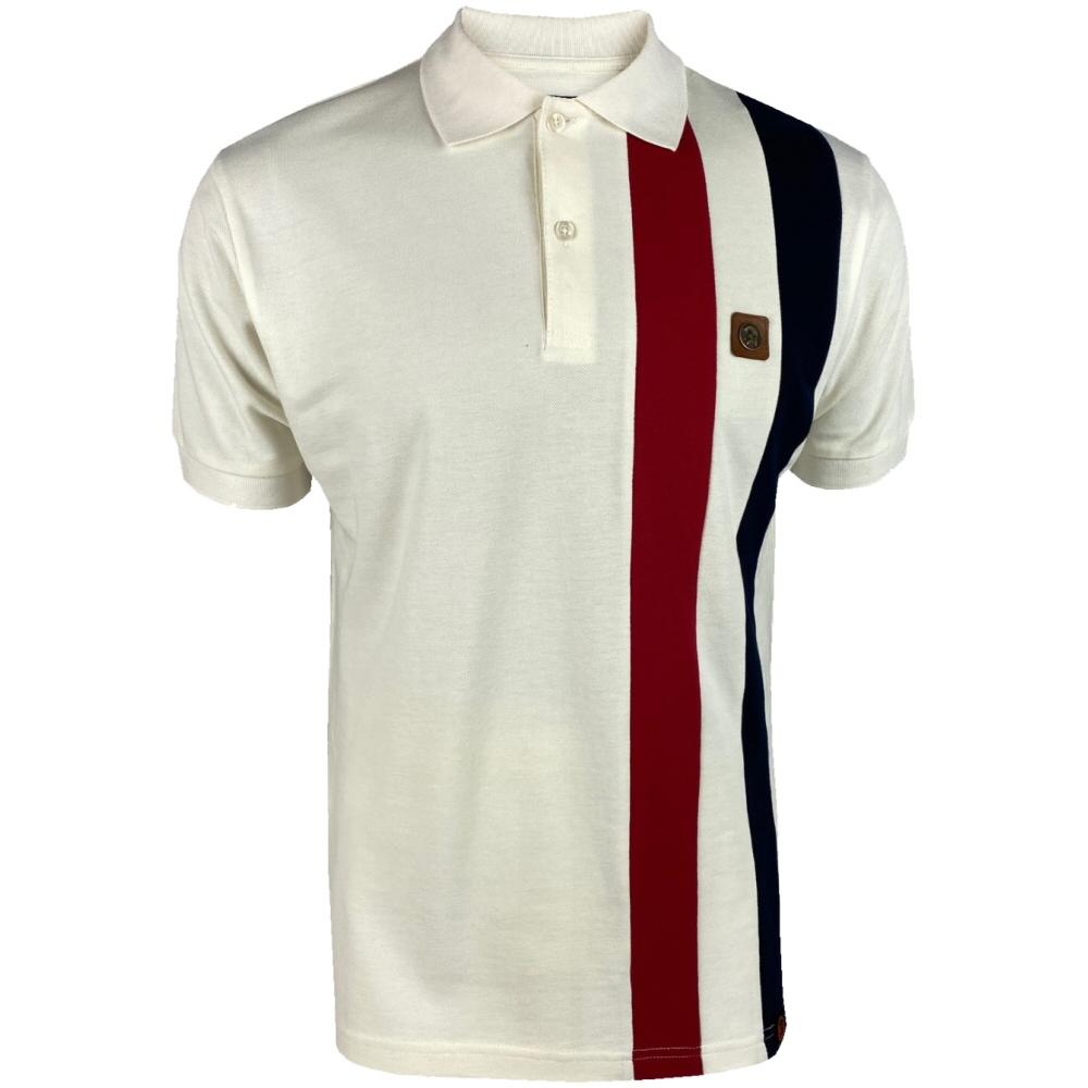 Trojan Records Racing Stripe Short Sleeve Polo Ecru