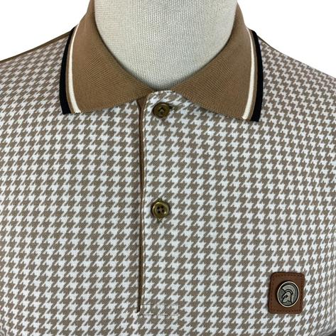 Trojan Records Dogtooth Panel Polo Shirt Camel Thumbnail 2