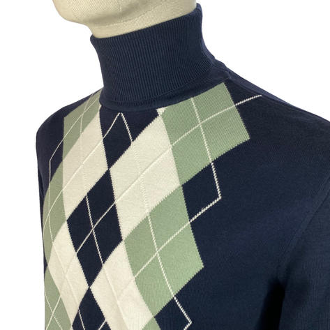 Trojan Records Diamond Argyle Knit Roll Neck Navy Thumbnail 2