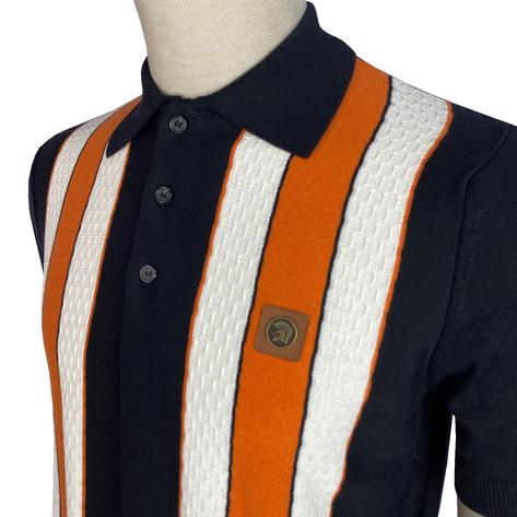 Trojan Records Texture Block Stripe Fine Knit Polo Black Thumbnail 2