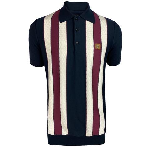 Trojan Records Texture Block Stripe Fine Knit Polo Navy