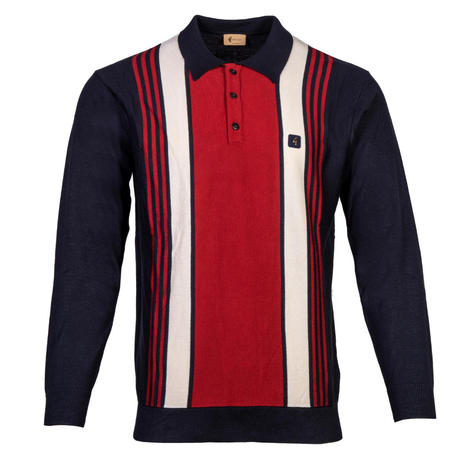 Gabicci Vintage Multi Stripe 3 Button Polo Navy Blue