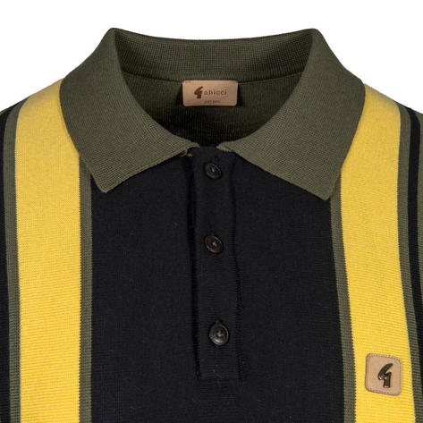 Gabicci Vintage Multi Stripe 3 Button Polo Olive Green Thumbnail 2