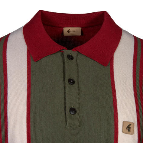 Gabicci Vintage Multi Stripe 3 Button Polo Deep Red Thumbnail 2