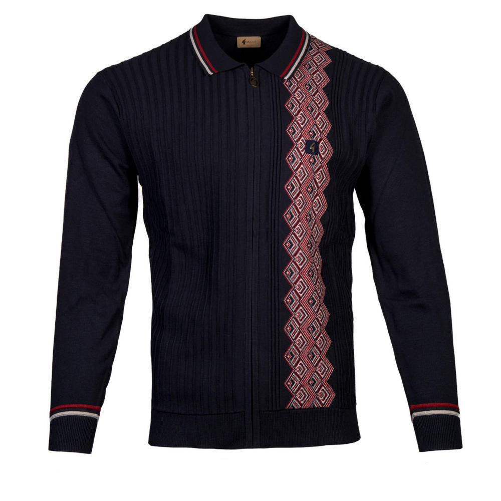 Gabicci Vintage Full Zip Rib And Jacquard Cardigan Navy Blue