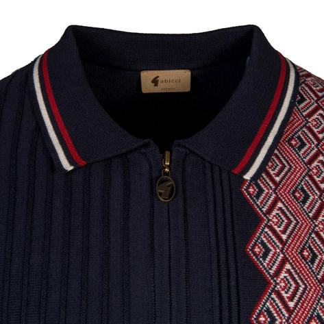 Gabicci Vintage Full Zip Rib And Jacquard Cardigan Navy Blue Thumbnail 2