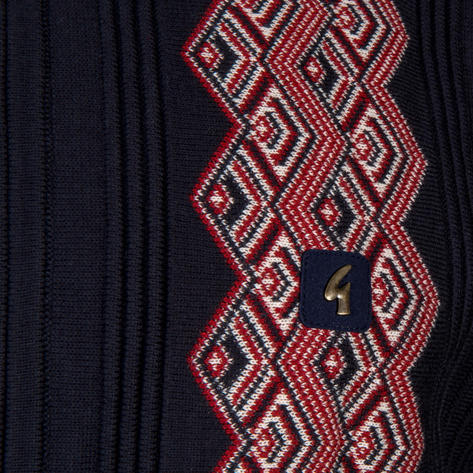 Gabicci Vintage Full Zip Rib And Jacquard Cardigan Navy Blue Thumbnail 3