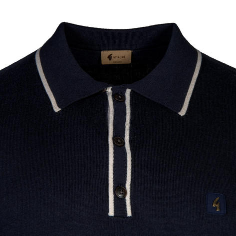 Gabicci Long Sleeve Contrast Tipped Plain Fine Gauge Knit Polo Navy Thumbnail 2