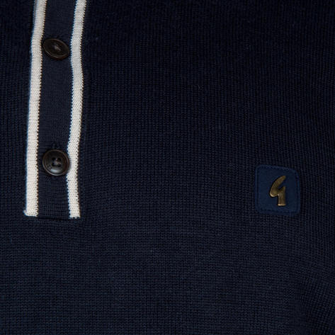 Gabicci Long Sleeve Contrast Tipped Plain Fine Gauge Knit Polo Navy Thumbnail 3