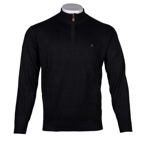 Gabicci Vintage Plain 1/4 Zip Turtle Neck Pullover Black